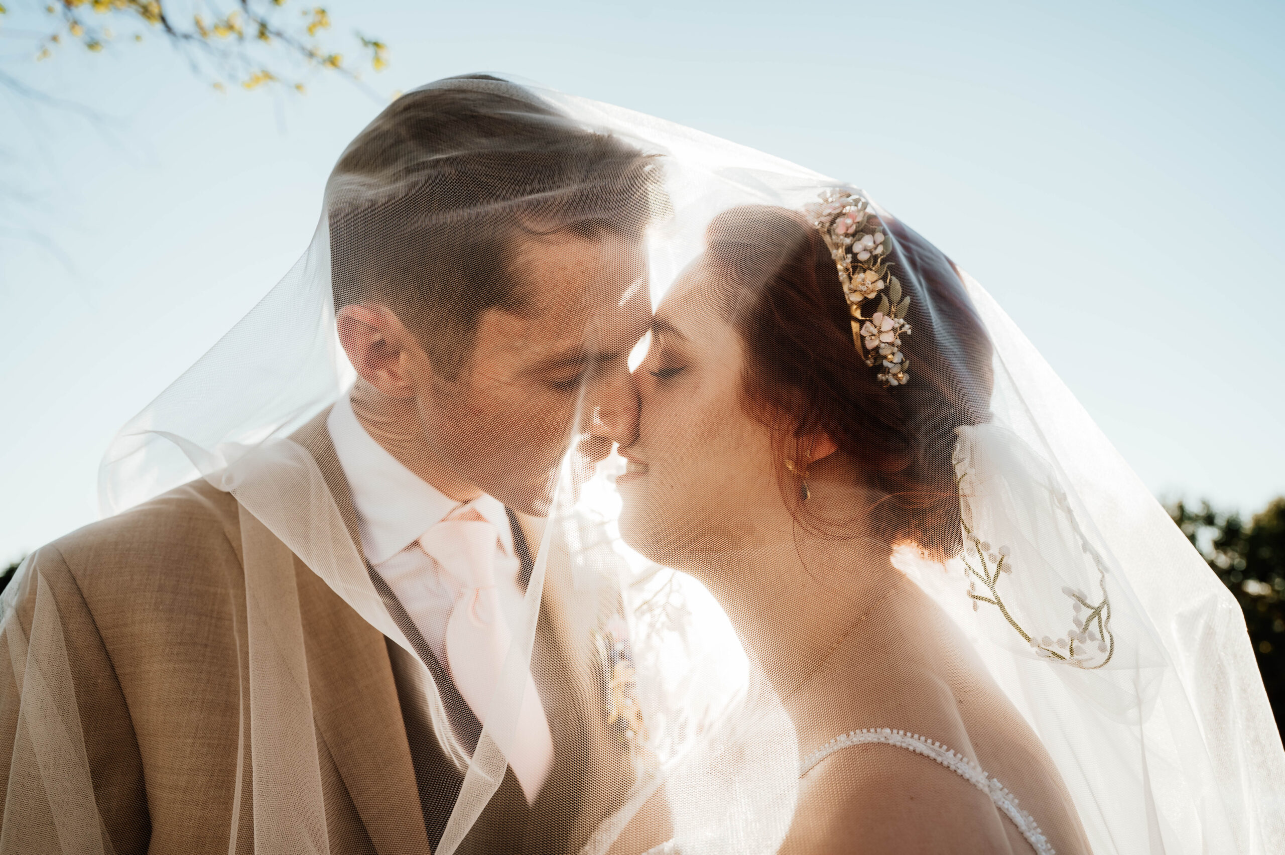 under-the-veil shot of bride and groom